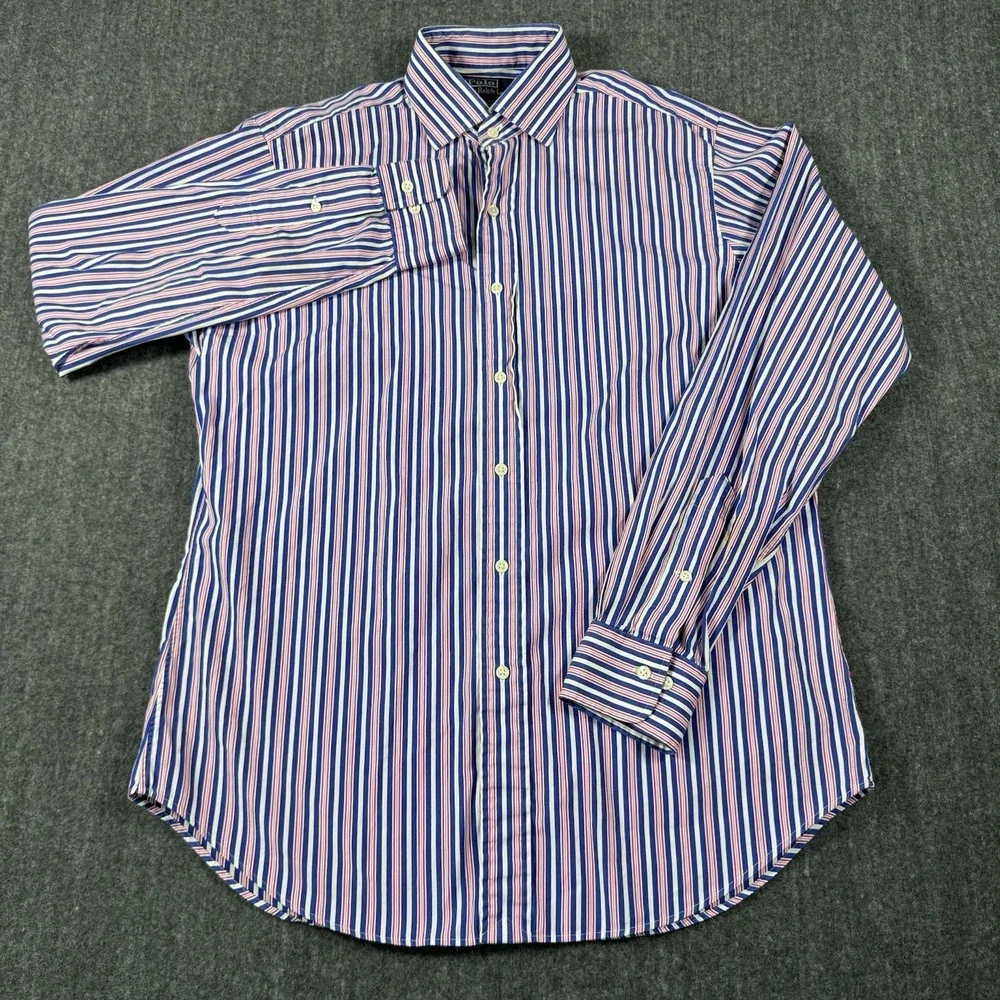 Polo Ralph Lauren Men's Shirt 15.5 M Regent Classic Fit Blue Pink Stripe
